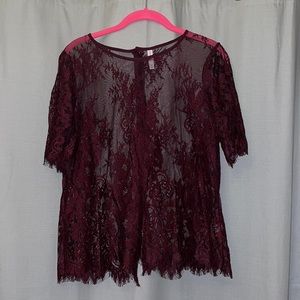 Target Xhiliration sheer lace burgundy blouse